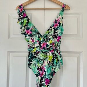 Gottex Green and Pink Floral Swimsuit NWT